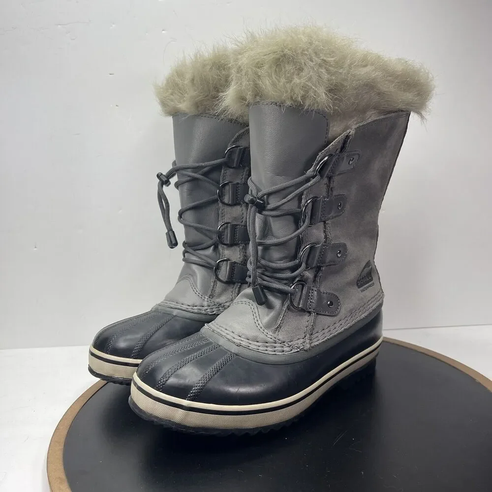 SOREL Joan of Arctic Winter Boots Women Sz 5 Gray Faux‎ Fur Insulated Waterproof